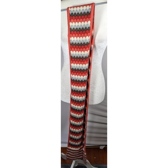 Retro Nostalgic Red Orange And Grey Striped Fish Scale Scarf - Picture 6 of 6
